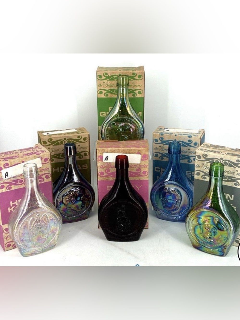 Wheaton Great American Series Commemorative Decanters 7 Piece Lot Boxes Vintage